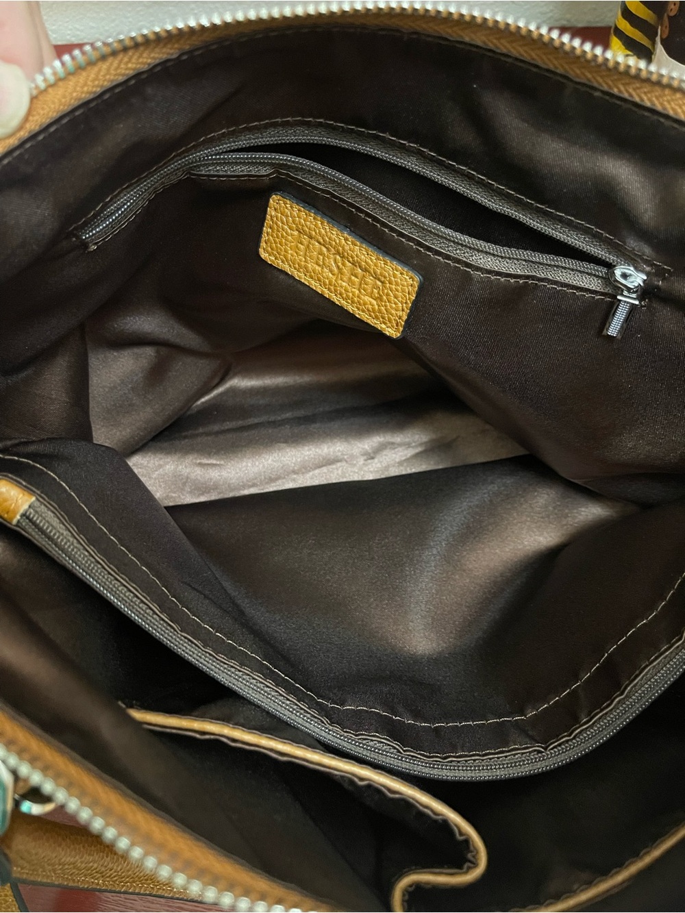 HESHE Cognac Genuine Leather Satchel Shoulder Crossbody Bag - Picture 10 of 11